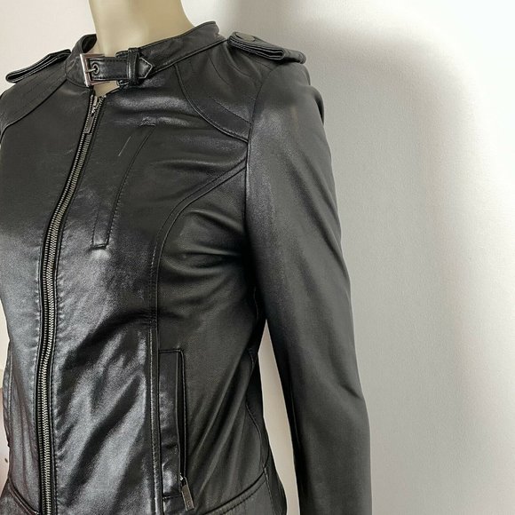 Cue Women's Leather Biker Black Jacket Size 8 A2 - Picture 3 of 12
